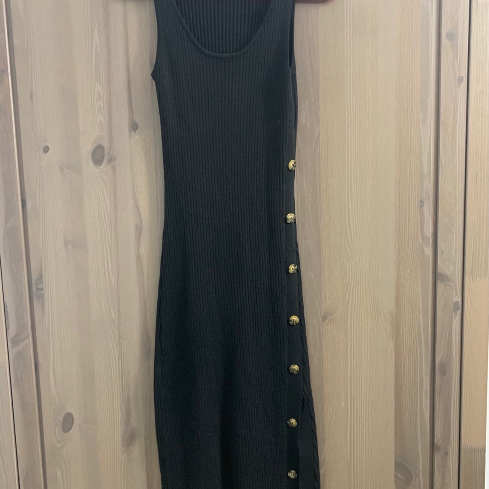 Black sweater dress with slit
